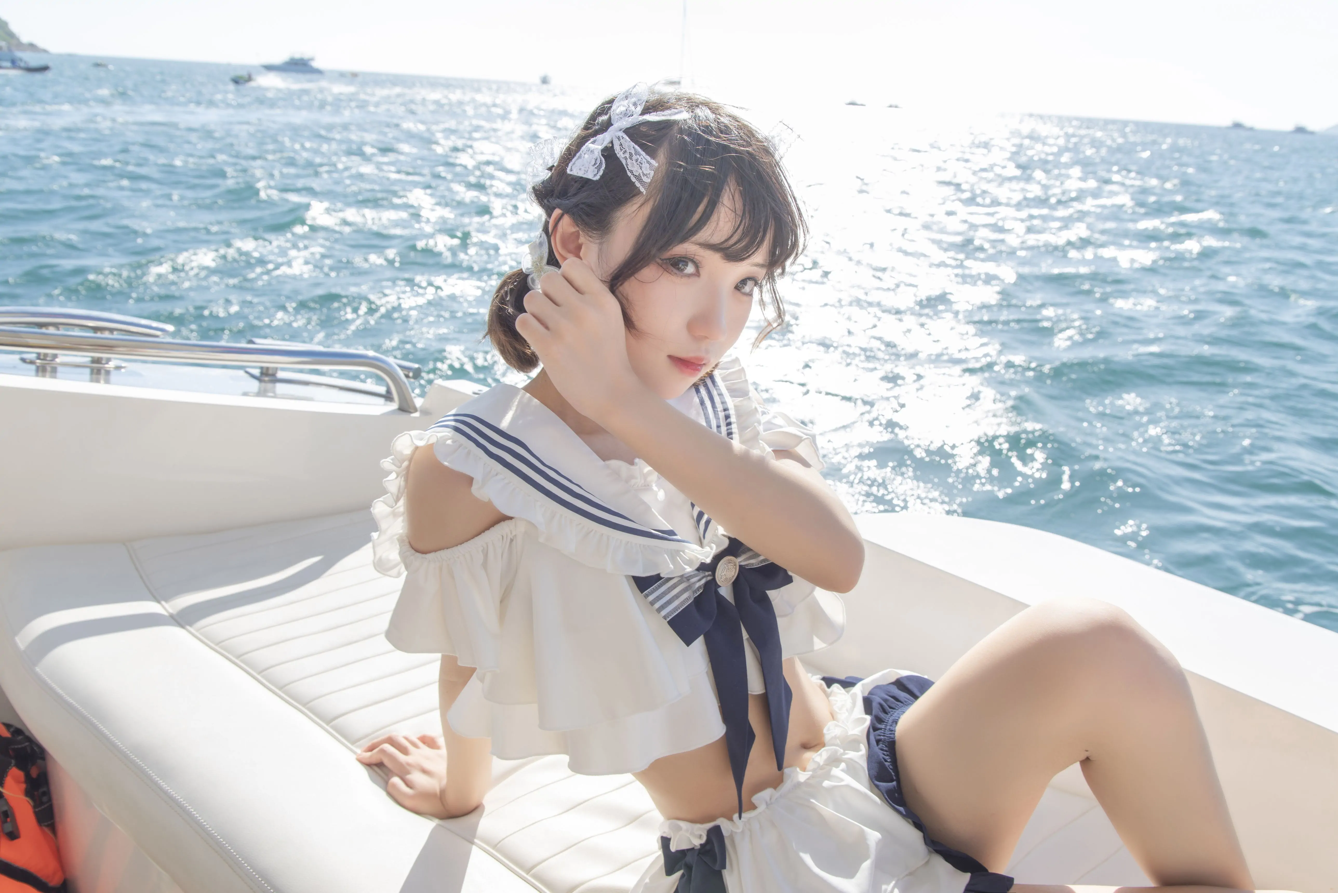花柒Hana – 三亚熊之海军风泳装