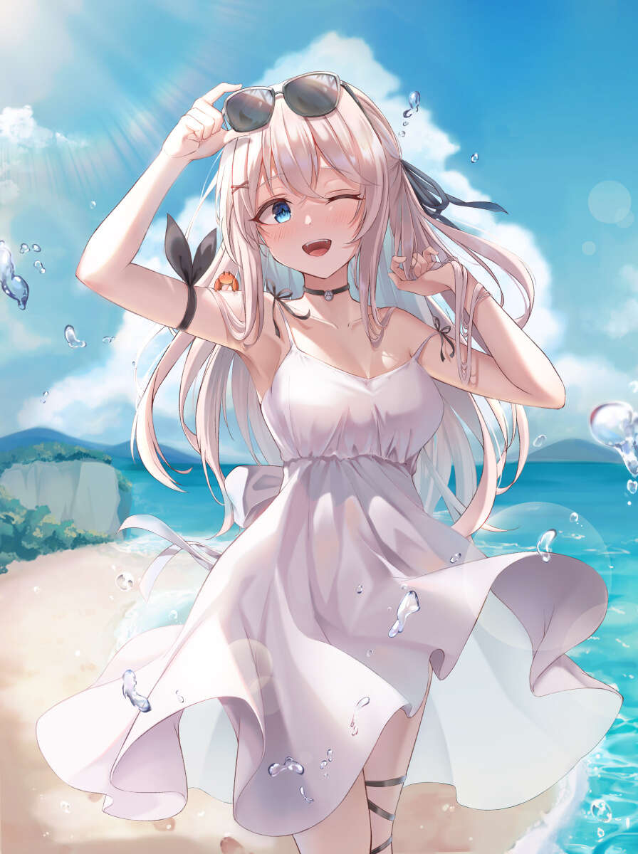 MIKU 小黄毛 白色连衣裙 日本画师Sira的插画作品推荐