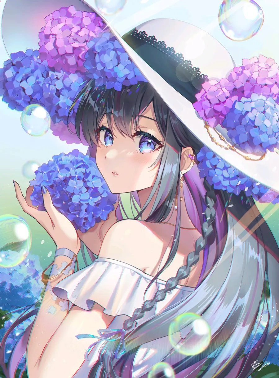 为雨景增色/绣球花插画特辑