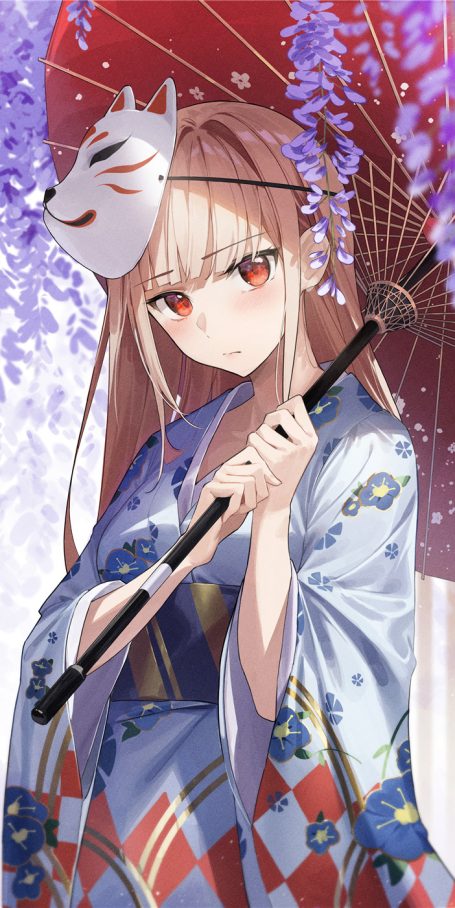 动漫日系狐面狐狸面具人物插画横竖壁纸原画